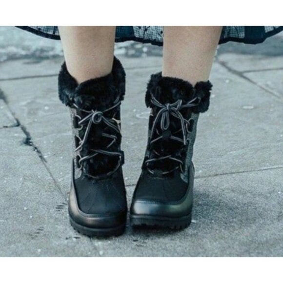 JBU Boots Woman's 9 Faux Fur Herringbone Southgate Lace-up Combat Lug Shoes - Picture 8 of 12